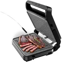 Cecotec Rock'nGrill 2000 Smash PerfectCook, grijs, zwart, kunststof, roestvrij staal, rechthoekig, draaibaar, bediening via touchpaneel, brander, 300 x 230 mm