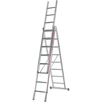 Hymer universele ladder, drieledig, 3 secties met elk 10 treden, hellingshoogte 4,86 m, maximale hoogte 5,64 / 7,92 m, gewicht 19,4 kg