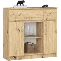 Akord Ladekast K100 met 3 Lades, 2 Deuren en 1 Plank / Furniture Factory / Artisan Eik / 101 x 98 x 35 cm