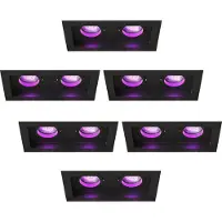 LEDVION – 6x Smart LED Inbouwspot Dubbel Rechthoek 185x100mm – Zwart – Dimbaar – Kantelbaar – GU10 – RGB+CCT – 4.9W – IP20