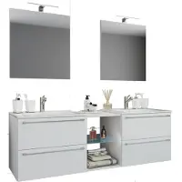 VCM 3 stuks. Set | 2 wastafels, 2 spiegels, 2 wastafels, 1 middenvak | Keramische wastafel | Onderkast 155 cm | Badmeubel set Dubbele wastafel - Badinos XXL