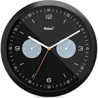 Mebus quartz wandklok met thermometer en hygrometer / Kunststof / Rond / Model: 16100 / Kleur: Zwart, 26 cm diameter