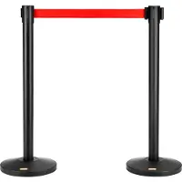 Vevor Personenrichtsysteem - Afzetlint, zwart afzetstandaard, 2-delig, 3,3 m x 48 mm, intrekbaar, rood lint, personenrichtsysteem van koolstofstaal, afzetpalen voor luchthavens, winkelcentra