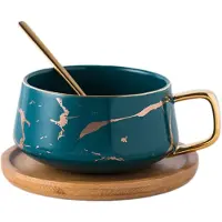 LONGZIMING -Cappuccino Cups - Ceramic Cappuccino Cups - Melkschuim Behoudend Design - Bleivrije Keramiek - Matte Afwerking Met Gouden Marmerstructuur - Ideaal Voor Warme Dranken - groente - 1 Stuks