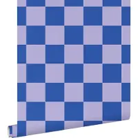 ESTAhome behang geblokt motief lila paars en koningsblauw - 53 cm x 10.05 m - 130917