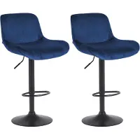 CLP Solon Set van 2 barkrukken - met rugleuning - in hoogte verstelbaar - draaibaar - zwart frame - mat zwart/blauw