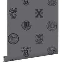 ESTAhome behang school emblemen donkergrijs - 53 cm x 10.05 m - 128806