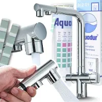 ARI Venom keukenkraan met drie aansluitingen, uitschuifbare douche, aansluiting voor waterfilter, 360 graden draaibaar, chroom