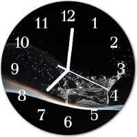 Tulup Wandklok - Water Klok Glas Met Opdruk - 30fi cm - Zwart Moderne Wandklok Glas - Witte Handen - Ronde Wandklok - Wandklok Glas Met Motief - Decoratieve Glazen Klok