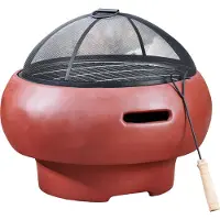 Teamson Home Vuurschaal Buiten - Ronde Beton Vuurkorf - Omvat Deksel & Pook - 53cm - Rood