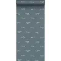 ESTAhome behang helikopters en vliegtuigen vergrijsd blauw - 53 cm x 10.05 m - 139509