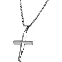 Decopatent - RVS Kruis Ketting met schakel ketting - Zilverkleurige Kruishanger - Christelijke Ketting voor Heren & Dames - 60 Cm - Stijlvolle RVS Halsketting