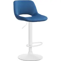 CLP Camden Barkruk - Met rugleuning - Verstelbaar - Velvet - Fluweel - wit/blauw