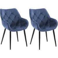 CLP Tanna Set van 2 eetkamerstoelen - Met armleuning - Fluweel/blauw
