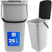 Kadax Afvalemmer, met deksel en handvat, van plastic, vuilnisemmer, voor afvalscheiding, rechthoekig, met klapdeksel, grijs, 25 l