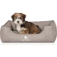 Knuffelwuff orthopedisch hondenbed Tampa van met laser gestikt kunstleer M-L 85 x 63 cm grijs