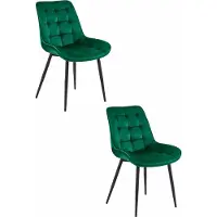 Leobert Set van 2 eetkamerstoelen BERA - Groen fluweel - Zwarte metalen poten - Luxe design
