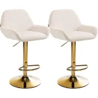 CLP Braga Set van 2 barkrukken - Met rugleuning - Met gouden frame - Verstelbaar - Fluweel - Velvet - creme