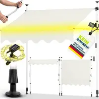 Tillvex Klemluifel, 350 cm, beige, met led en handslinger, voor balkon, balkonluifel zonder boren, uv-bestendig en in hoogte verstelbaar, zonwering, waterdicht