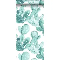 ESTAhome behang aquarel geschilderde cactussen vergrijsd turquoise - 53 cm x 10.05 m - 138901