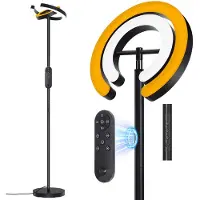 Rosikey Moderne LED-vloerlamp met afstandsbediening, 75,5 inch, dimbaar, met 2 draaiende ringlampen, 36W, 2000lm, geschikt voor woonkamer, slaapkamer en kantoor