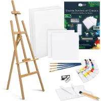 Artina 24-delig Acrylverf Set met Houten Schildersezel FSC tot 175 cm †“ Kunstenaars-Kit Corsica met 5 Canvasdoeken, Penselen & Accessoires, Hoogteverstelbaar †“ Voor Beginners & Hobbyisten