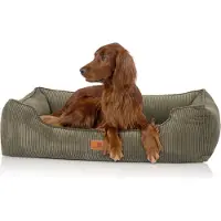 Knuffelwuff orthopedisch hondenbed van ribfluweel met handgeweven uiterlijk Nunavut M-L 85 x 63 cm khaki