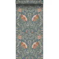 ESTAhome behang vintage bloemen in art nouveau stijl vergrijsd blauw - 53 cm x 10.05 m - 139643