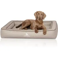 Knuffelwuff orthopedisch hondenbed van met laser doorstikt kunstleer Montego 105 x 80 cm grijs