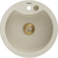 Mexen Diego granieten gootsteen 1-komor 488 x 480 , beige, gouden sifon - 6512481000-69-G