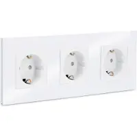 Navaris glazen wandcontactdoos met aansluitmateriaal - Contactdoos met glazen frame - Drievoudige stopcontacten cover - Stopcontact doos - Wit