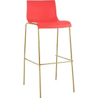 CLP Barkruk met rugleuning en voetsteun Hover - Stapelbaar - Metalen Frame in Goudlook - Belastbaar tot 150 kg - Kunststof - rood/goud