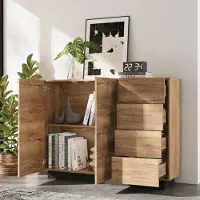 STILVORA Dressoir - Greeploos Met Druksluiting En 4 Lades - Met 2 Deuren Voor Woonkamer En Eethoek - Spaanplaat - 110x35,5x90,5 Cm - Naturel;Zwart