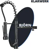 KLARWERK Björn | Zwarte, matte keukenmengkraan | Twee uitstortpunten | Roestvrijstalen, professionele keukenmengkraan | Restaurant met twee spoelbakken