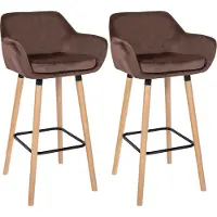 CLP Grant Set van 2 barkrukken - Met rugleuning - Moderne Barstoel - Beukenhouten Poten - Belastbaar tot 150 kg - Velvet - Fluweel - koffie/natura