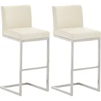 CLP Paros Set van 2 barkrukken - RVS Frame - Rugleuning & Voetsteun - Draagkracht 240 kg - Design Barkruk - Kunstleer - creme