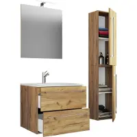 VCM 4 delige wastafel wastafel | wastafelmeubel breedte 60 cm | badkamermeubel set met lades draaideurspiegel | Badinos