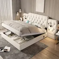 OKWISH Bedframe 90x200 cm – Multifunctioneel met uitschuifbed, opbergruimte en USB – Massief hout – Wit