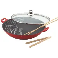 Baumalu WOK 382872 Fonte Rouge, wokpan met gradiëntdesign, diameter tot 36 cm, gietijzer/gegoten aluminium, geschikt voor inductiekookplaten, antiaanbaklaag, inclusief deksel