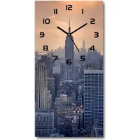Tulup Wandklok - Manhattan, New York Klok Glas Met Opdruk - 30x60 cm - Grijs Moderne Wandklok Glas - Zwarte handen - Rechthoekige Klok - Decoratieve Glazen Klok - Glazen Wandklok Design