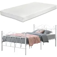 En.casa Metalen bedframe Apolda met matras wit 120x200 cm