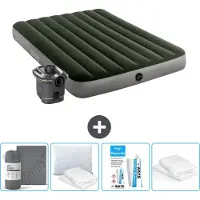 Intex luchtbed - tweepersoonsbed - 137 x 191 x 25 cm - groen - inclusief pomp, hoeslaken, kussen, reparatieset en kussentrek
