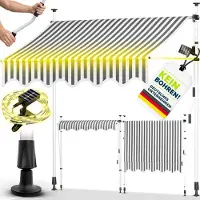Tillvex Zonnezeil met zwengel, balkonbescherming, verstelbaar, zonder boren, zwengel, robuuste luifel voor buiten (400 cm, grijs/wit, met leds)