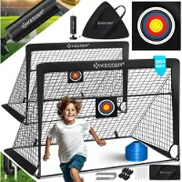 Kesser Voetbaldoel voor kinderen, pop-up set van 2, opvouwbaar, met glasvezelstangen en hoogwaardige doelnetten voor binnen, buiten en tuin, met transporttas, 6 x hoedjes, balpomp, schietschijf