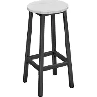 Leobert Barkruk – Rond – Marmer Kleur – Zwarte Metalen Poten – Met Voetsteun – Stevig en Stijlvol – Industriële Stijl – Ideaal voor Keuken en Bar – Ø32x65 cm