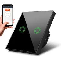 Macleans - Aanraakschakelaar Slimme WiFi 2-voudige Touch Light Switch compatibel met Tuya APP Wandschakelaar | Glazen schakelaar met kleur veranderende LED-verlichting