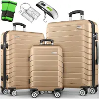 Tillvex reiskofferset 3-delig + bagageweegschaal, 6X kofferriemen & 3X kofferhangers | kofferset 4 wielen | trolley bagage koffer TSA slot | set koffer met harde schaal M-L-XL, lila, Kofferset 3tlg