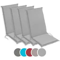 Sleepling 50 x 120 cm Outdoor stoelkussen met hoge rug | set van 4 | zitkussen voor tuinstoel | met bevestigingsbanden | Made in EU | afneembare hoes van polyester, wasbaar op 30 graden | silver