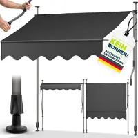 Tillvex Klemluifel 300 cm antraciet met handslinger, voor balkon, balkonluifel zonder boren, luifel uv-bestendig en in hoogte verstelbaar, zonwering, waterdicht