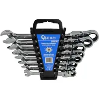 GEKO Spanner, Ratelsleutel met scharnier, set van 8, 8-22 mm, kunststof. -houder (12 mm, 17 mm, 15 mm, 16 mm, 13 mm, 19 mm, 22 mm, 14 mm, 11 mm, 20 mm, 8 mm, 18 mm, 21 mm, 9 mm, 10 mm)